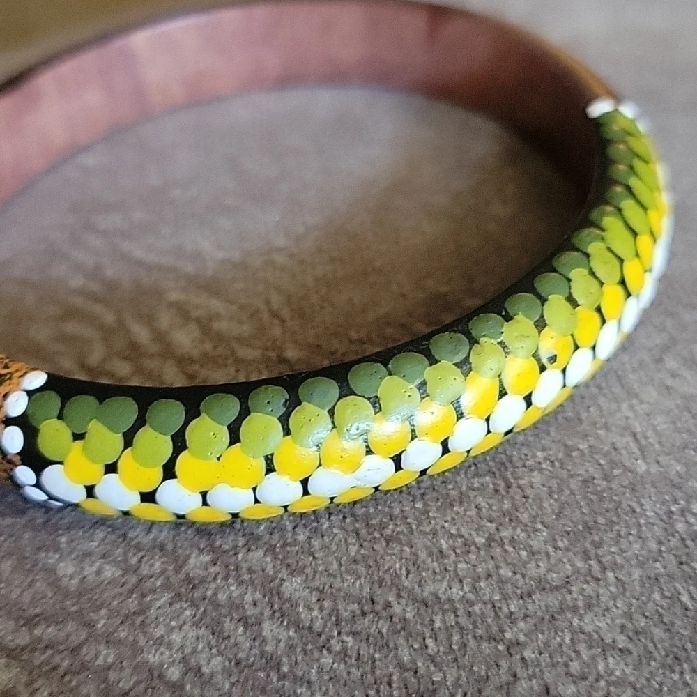 Handpainted Tribal Ethnic Painted Wood Bangle Bracelet